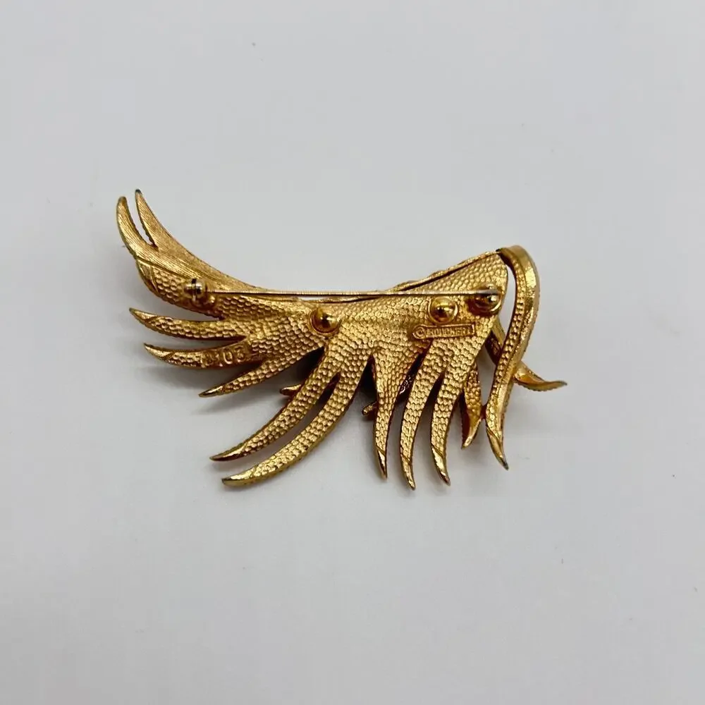 Vintage Boucher Brooch Signed Numbered 2103 Gold Tone Feather Wing Leaf Jewelry